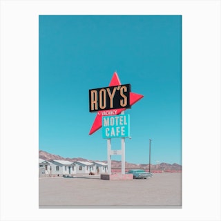 Vintage Roys Motel And Cafe Sign In Amboy California Canvas Print