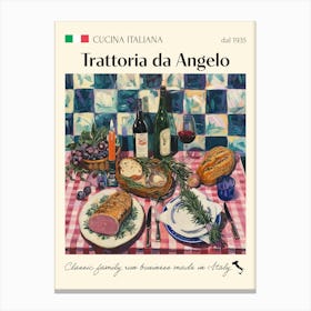 Trattoria Da Angelo Trattoria Italian Poster Food Kitchen Canvas Print