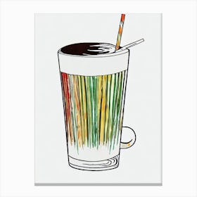 Coffee Minimal Line Drawing With Watercolour Cocktail Poster Canvas Print