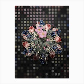 Vintage Tea Scented Roses Bloom Flower Wreath on Dot Bokeh Pattern Canvas Print