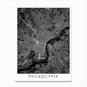 Philadelphia Black And White Map Canvas Print