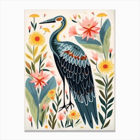 Folk Style Bird Painting Great Blue Heron 5 Canvas Print