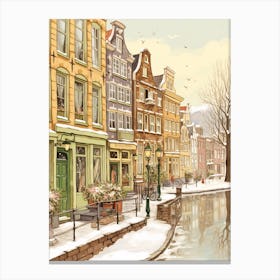 Vintage Winter Illustration Amsterdam Netherlands 1 Canvas Print