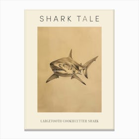 Largetooth Cookiecutter Shark Vintage Illustration 5 Poster Canvas Print