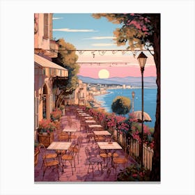 Cannes France 6 Vintage Pink Travel Illustration Canvas Print