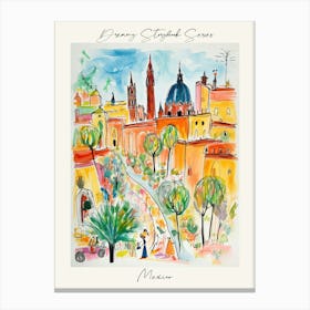 Poster Of Mexico, Dreamy Storybook Illustration 1 Canvas Print