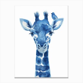 Small Joyful Giraffe With A Bird On Its Head 1 Canvas Print