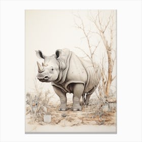 Rhino By The Trees Vintage Illustration 1 Canvas Print