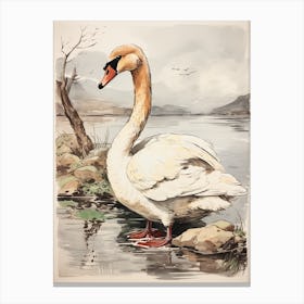 Storybook Animal Watercolour Swan 1 Canvas Print