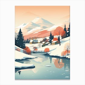 Vintage Winter Travel Illustration Lake District United Kingdom 5 Canvas Print