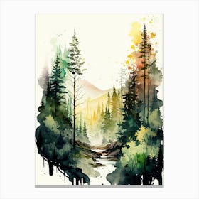 Watercolor Forest Landscape Canvas Print