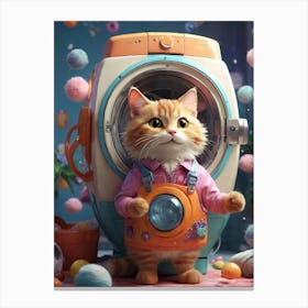 Cat In A Washing Machine 3 Canvas Print