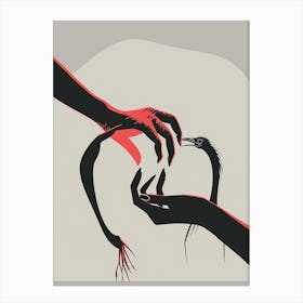 Bird And A Hand Canvas Print