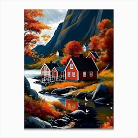 Autumn Houses By The Lake Canvas Print