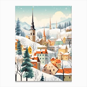 Vintage Winter Travel Illustration Cesky Krumloy Czechia 4 Canvas Print