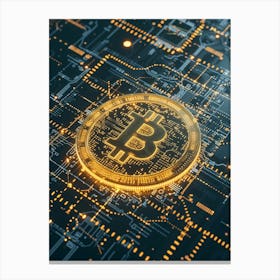 Bitcoin On A Circuit Board Canvas Print