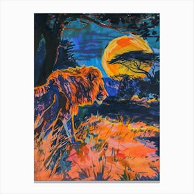 Masai Lion Night Hunt Fauvist Painting 3 Canvas Print