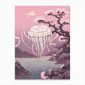 Mauve Stinger Jellyfish Japanese Style 2 Canvas Print
