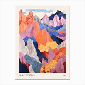 Mount Olympus Greece 1 Colourful Mountain Illustration Poster Canvas Print