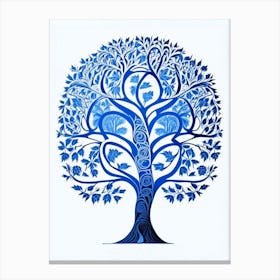 Tree Of Knowledge 1 Symbol Blue And White Line Drawing Canvas Print