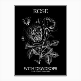 Rose With Dewdrops Line Drawing 1 Poster Inverted Canvas Print