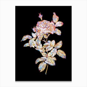 Stained Glass Red Gallic Rose Mosaic Botanical Illustration on Black n.0049 Canvas Print