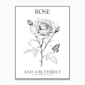Butterfly Rose Line Drawing 4 Poster Canvas Print