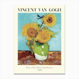 Vincent Van Gogh Vase With Three Sunflowers Canvas Print