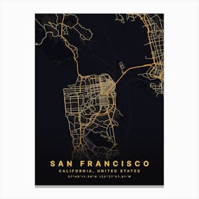 San Francisco California Black And Gold Map Stampe su tela