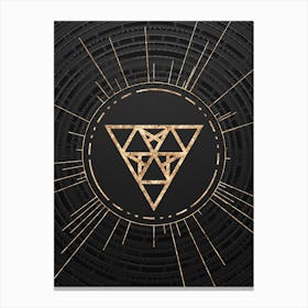 Geometric Glyph Symbol in Gold with Radial Array Lines on Dark Gray n.0089 Canvas Print