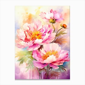Peony With Sunset Watercolor Style (1) Canvas Print