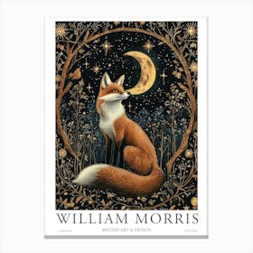 William Morris Night Fox Moon Botanical Pint Museum Poster Morris Exhibition Poster Painting Fox  Canvas Print