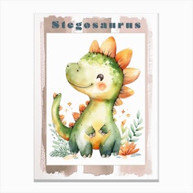 Cute Cartoon Stegosaurus Dinosaur Watercolour 2 Poster Canvas Print