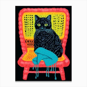 Cat On Crochet Neon Chair 2 Canvas Print