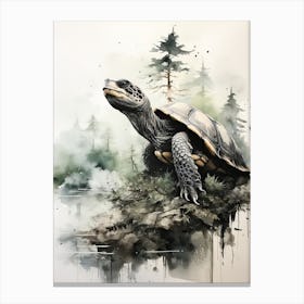 Turtle, Japanese Brush Painting, Ukiyo E, Minimal 4 Canvas Print
