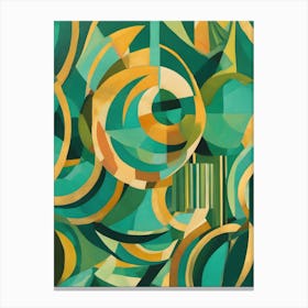 Smile - Abstract Art Deco Geometric Shapes Oil Painting Modernist Picasso Inspired Bold Gold Green Turquoise Gold Red Face Visionary Fantasy Style Wall Decor Surrealism Trippy Cool Room Art Invoke Psychedelic Canvas Print