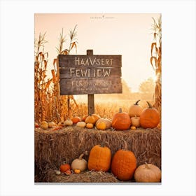 Autumn Harvest Celebration Pumpkins And Gourds Of Various Sizes Nestled In A Straw Bale Mound Flan (1) Canvas Print