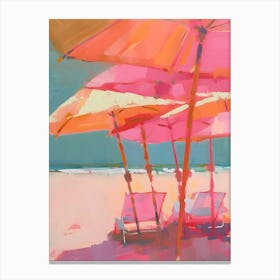 Pink Umbrellas On The Beach 1 Canvas Print