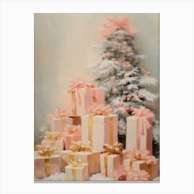 Christmas Tree With Pink Gift Boxes Canvas Print