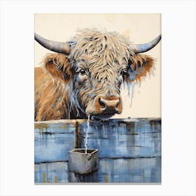 Chalk Blue Highland Cow Illustration Canvas Print