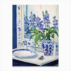Bathroom Vanity Painting With A Bluebell Bouquet 2 Canvas Print