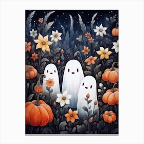 Cute Bedsheet Ghost, Botanical Halloween Watercolour 61 Canvas Print