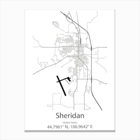 Sheridan,United States Minimalist Map Stampe su tela