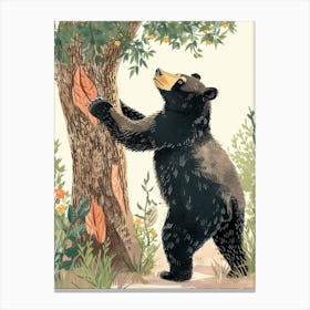 American Black Bear Scratching Its Back Against A Tree Storybook Illustration 1 Canvas Print