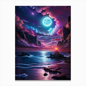 Full Moon Over The Ocean Canvas Print