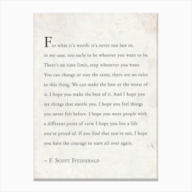 For What It S Worth Scott Fitzgerald Quote Canvas Print