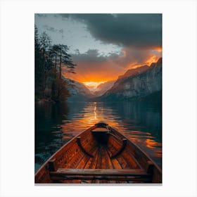 Sunset In A Canoe Canvas Print