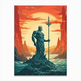  A Retro Poster Of Poseidon Holding A Trident 4 Canvas Print