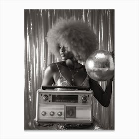 Black And White Woman With A Disco Ball And Boombox 1 Canvas Print