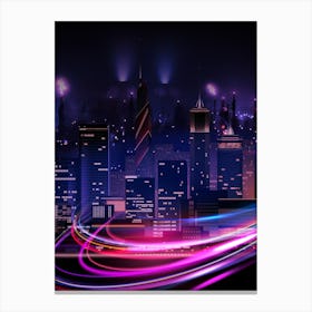 Neon city: fast lights #3 (synthwave/vaporwave/retrowave/cyberpunk) — aesthetic poster Canvas Print